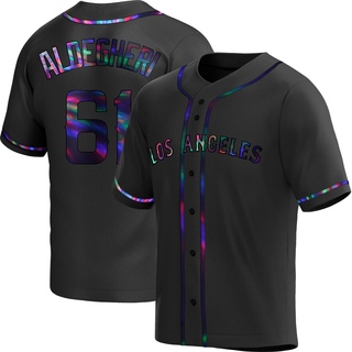 Replica Sam Aldegheri Youth Los Angeles Angels Alternate Jersey - Black Holographic
