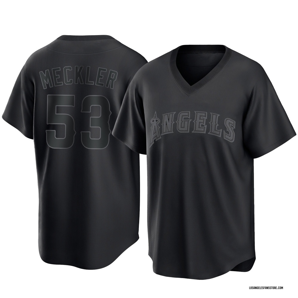Replica Wade Meckler Men's Los Angeles Angels Pitch Fashion Jersey - Black